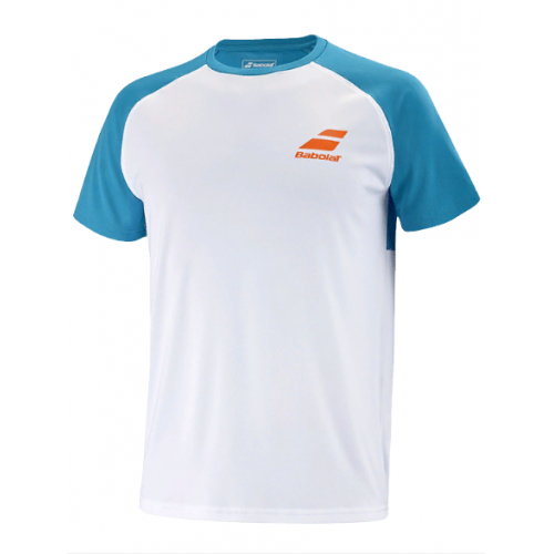 Футболка детская Babolat Play Crew Neck (White/Blue) для большого тенниса